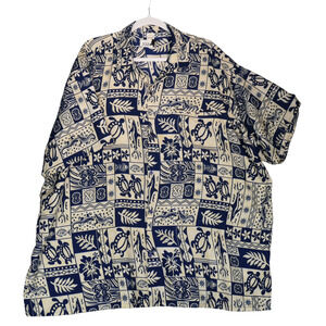 Creations Button Up Shirt Mens 3XL Blue Sharks Turtles Fish Floral Short Sleeve